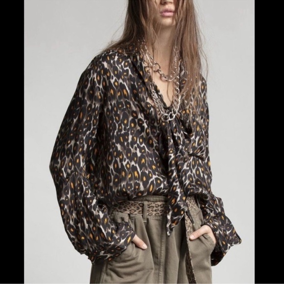 R13 Lavalliere Neck Blouse XS- Leopard Print - Picture 2 of 7